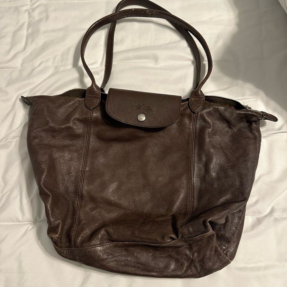 Longchamp Le Pliage Brown Leather Tote